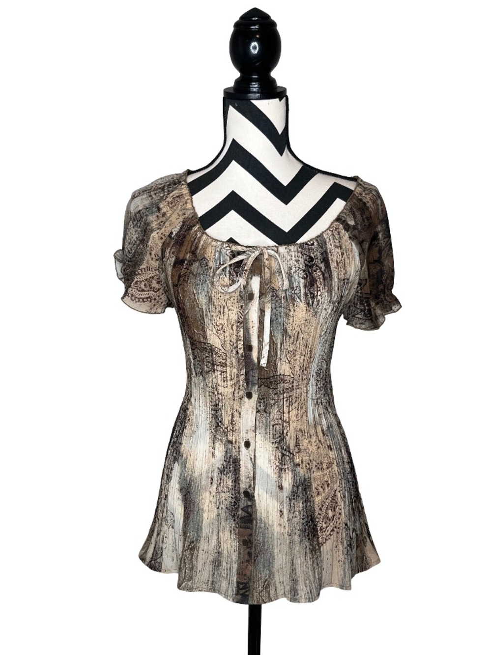 Y2K Sz M Grunge Fairycore Whimsigoth Sheer Flutter Sleeves Milkmaid Top